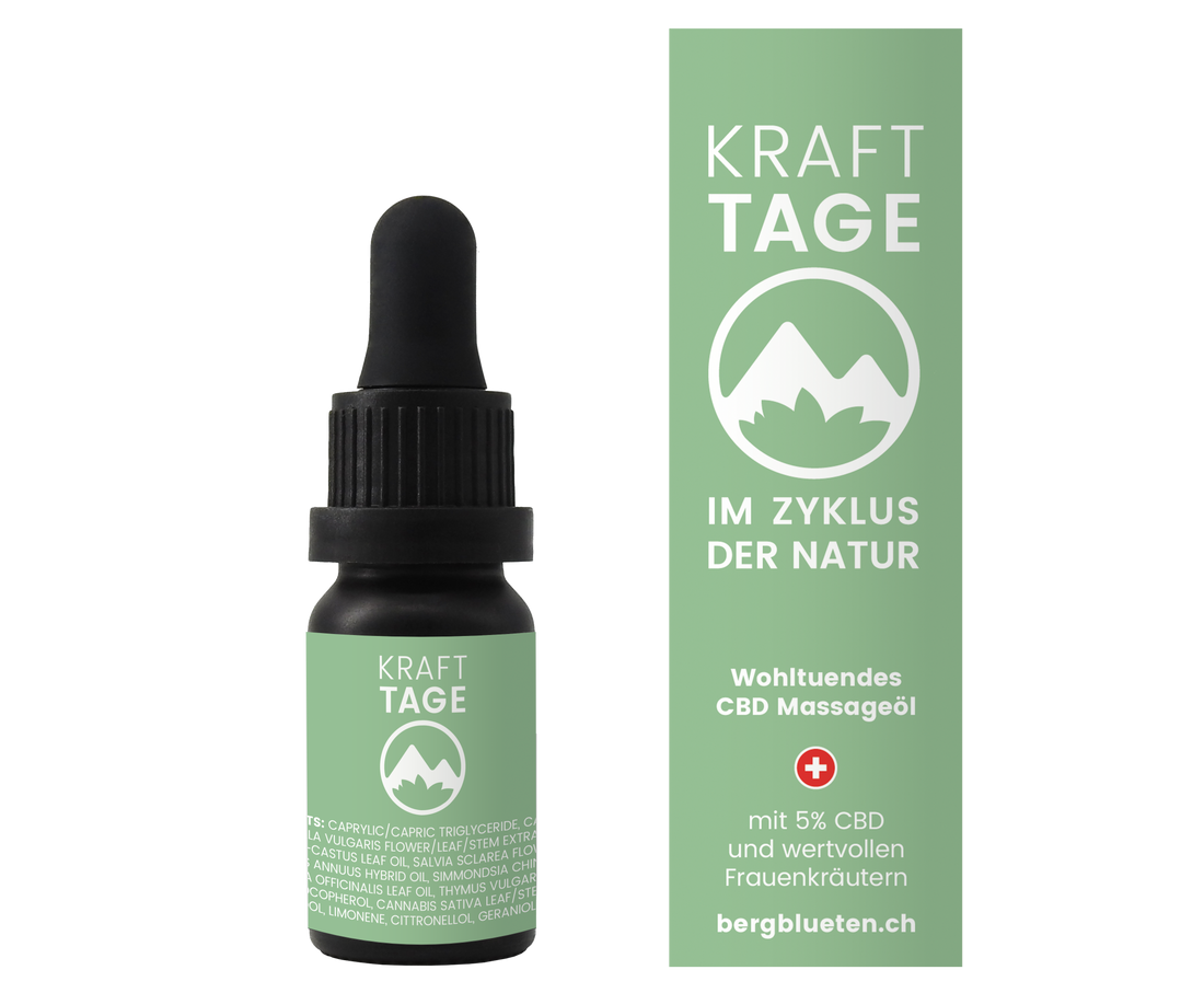 KRAFTTAGE CBD Massageöl 10ml – mit 5% CBD und wertvollen Frauenkräutern