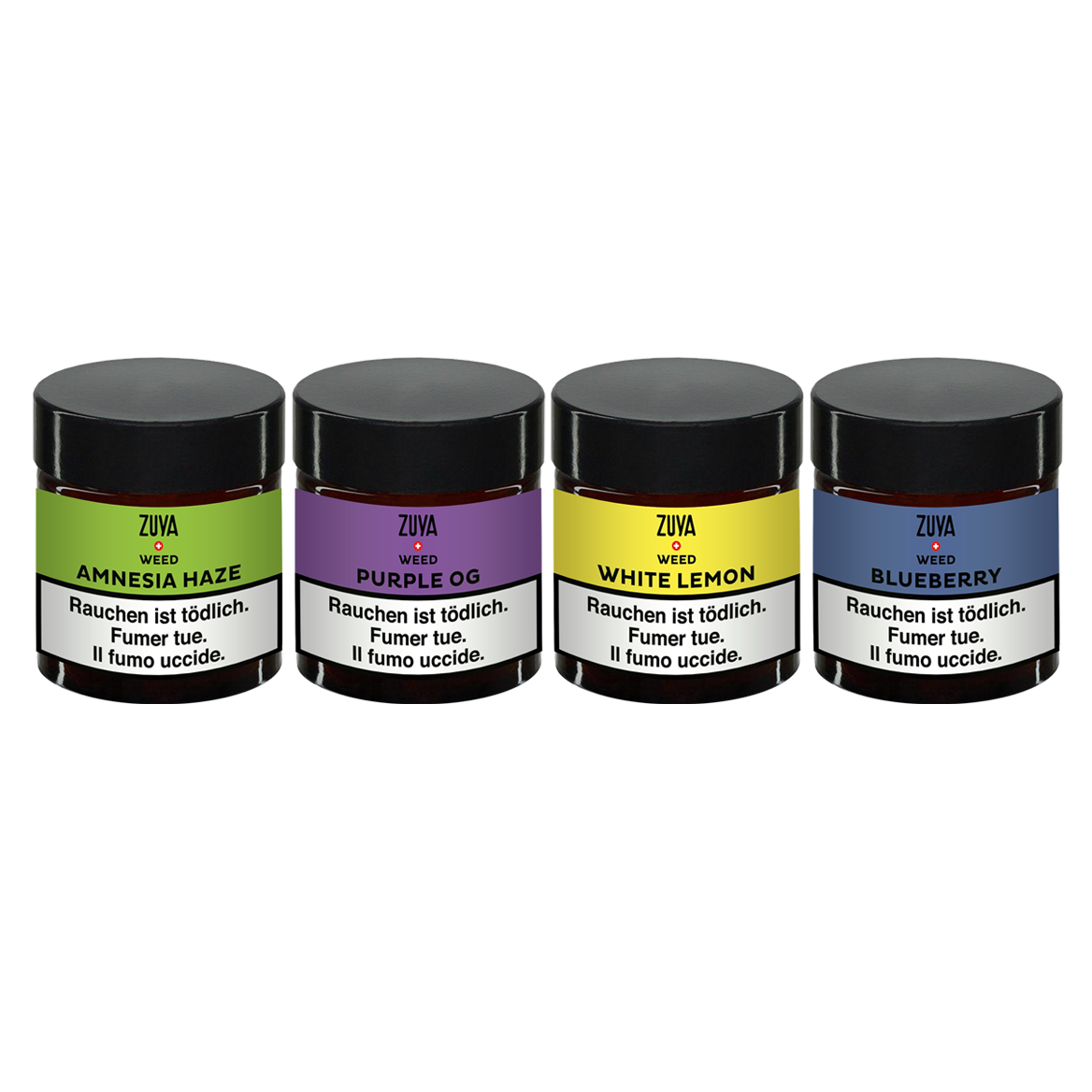 ZUYA Weed set de 4 BLUEBERRY, AMNESIA, PURPLE OG et WHITE LEMON