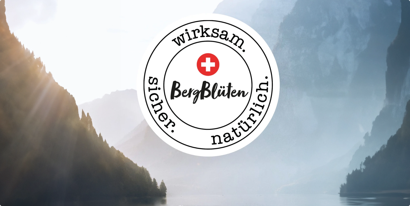 Bergblueten Logo vor Berglandschaft