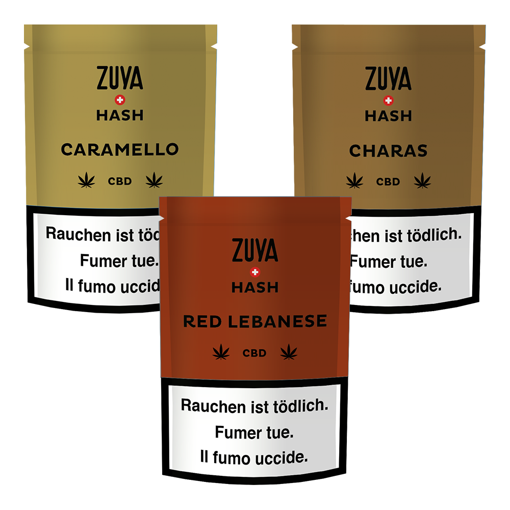 ZUYA Hash Set di 3 CHARAS, CARAMELLO e RED LEBANESE  “2g pouches”